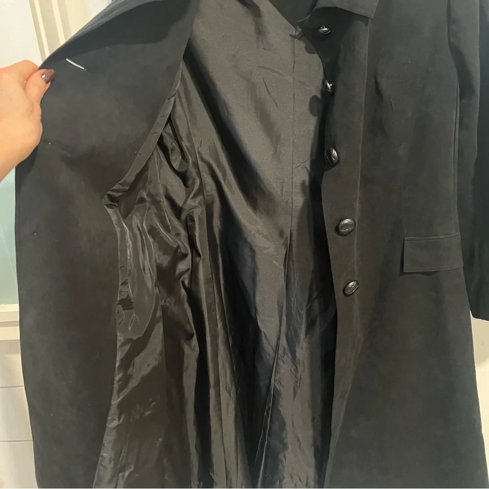 Virginia Holmes Elegant‎ Faux Suede Black Long Coat. Size Medium.